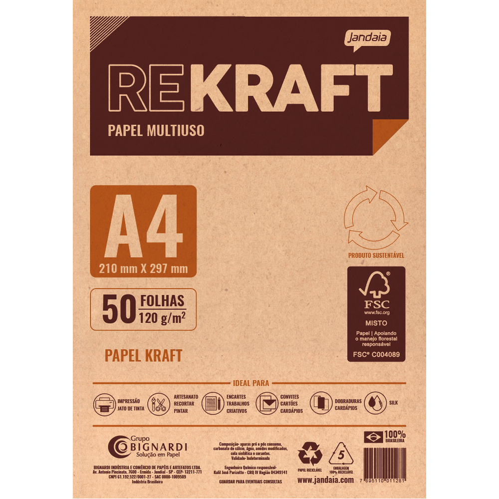 Papel Kraft A4 220g com 50 Folhas