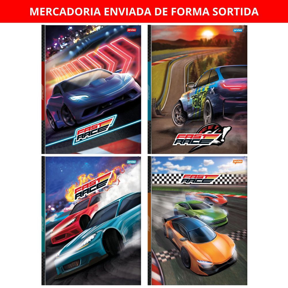 Caderno Brochura Capa Dura 1/4 X-Racing 48 Folhas (Pacote com 15